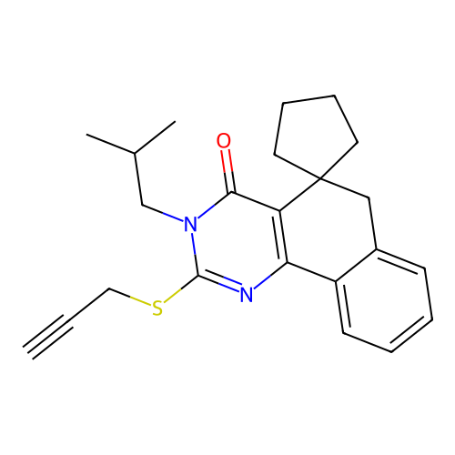 3-isobutyl-2-(prop-2-yn-1-ylthio)-3H-spiro[benzo[h]quinazoline-5,1'-cyclopentan]-4(6H)-one structure