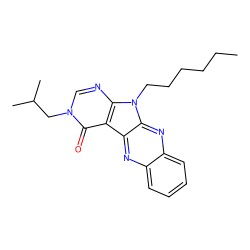 11-hexyl-3-isobutyl-3H-pyrimido[5',4':4,5]pyrrolo[2,3-b]quinoxalin-4(11H)-one structure
