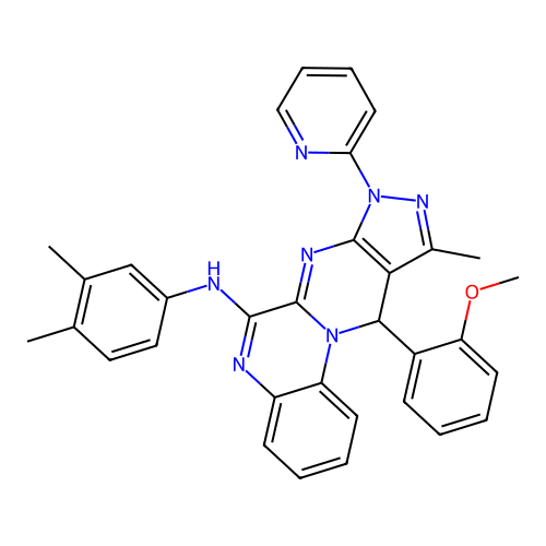 N-(3,4-dimethylphenyl)-11-(2-methoxyphenyl)-10-methyl-8-(pyridin-2-yl)-8,11-dihydropyrazolo[3',4':4,5]pyrimido[1,2-a]quinoxalin-6-amine structure