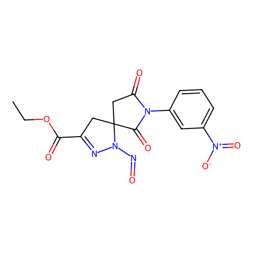 ethyl 7-(3-nitrophenyl)-1-nitroso-6,8-dioxo-1,2,7-triazaspiro[4.4]non-2-ene-3-carboxylate structure