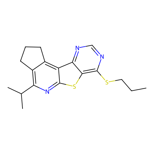 4-(propan-2-yl)-7-(propylsulfanyl)-2,3-dihydro-1H-cyclopenta[4',5']pyrido[3',2':4,5]thieno[3,2-d]pyrimidine structure