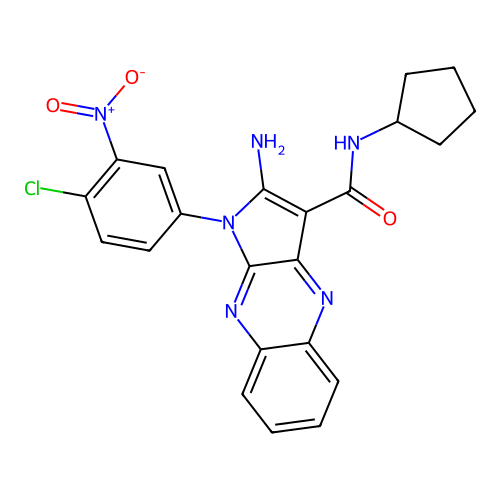 2-amino-1-(4-chloro-3-nitrophenyl)-N-cyclopentyl-1H-pyrrolo[2,3-b]quinoxaline-3-carboxamide structure