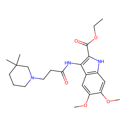 ethyl 3-(3-(3,3-dimethylpiperidin-1-yl)propanamido)-5,6-dimethoxy-1H-indole-2-carboxylate structure