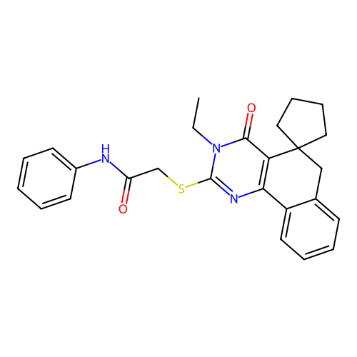 2-((3-ethyl-4-oxo-4,6-dihydro-3H-spiro[benzo[h]quinazoline-5,1'-cyclopentan]-2-yl)thio)-N-phenylacetamide structure