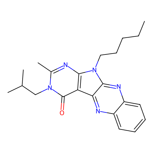3-isobutyl-2-methyl-11-pentyl-3H-pyrimido[5',4':4,5]pyrrolo[2,3-b]quinoxalin-4(11H)-one structure