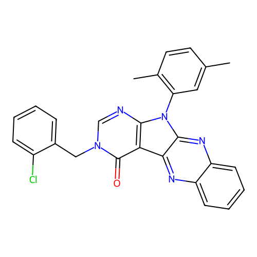 3-(2-chlorobenzyl)-11-(2,5-dimethylphenyl)-3H-pyrimido[5',4':4,5]pyrrolo[2,3-b]quinoxalin-4(11H)-one structure