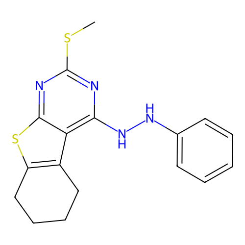 2-(methylthio)-4-(2-phenylhydrazinyl)-5,6,7,8-tetrahydrobenzo[4,5]thieno[2,3-d]pyrimidine structure