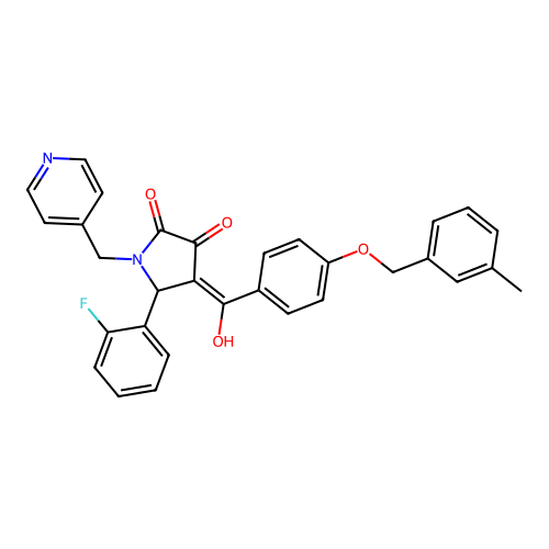 (4E)-5-(2-fluorophenyl)-4-(hydroxy{4-[(3-methylbenzyl)oxy]phenyl}methylidene)-1-(pyridin-4-ylmethyl)pyrrolidine-2,3-dione structure
