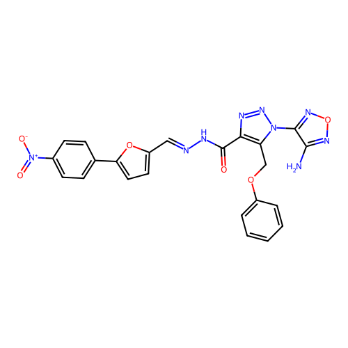 (E)-1-(4-amino-1,2,5-oxadiazol-3-yl)-N'-((5-(4-nitrophenyl)furan-2-yl)methylene)-5-(phenoxymethyl)-1H-1,2,3-triazole-4-carbohydrazide structure