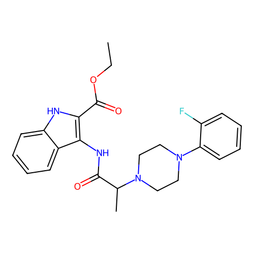 Ethyl 3-[2-[4-(2-fluorophenyl)piperazin-1-yl]propanoylamino]-1H-indole-2-carboxylate structure
