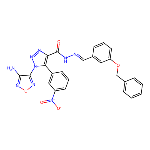 (E)-1-(4-amino-1,2,5-oxadiazol-3-yl)-N'-(3-(benzyloxy)benzylidene)-5-(3-nitrophenyl)-1H-1,2,3-triazole-4-carbohydrazide structure