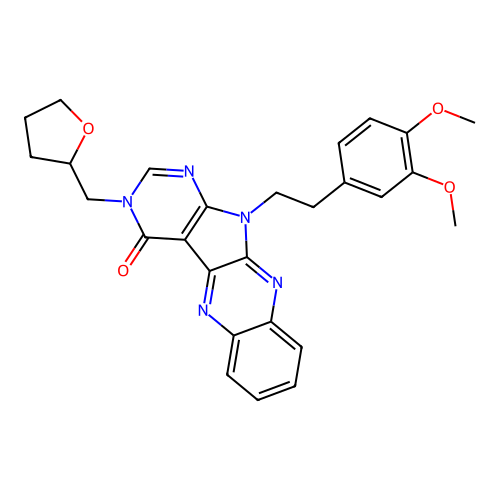 11-[2-(3,4-dimethoxyphenyl)ethyl]-3-(tetrahydrofuran-2-ylmethyl)-3,11-dihydro-4H-pyrimido[5',4':4,5]pyrrolo[2,3-b]quinoxalin-4-one structure