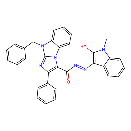 (Z)-9-benzyl-N'-(1-methyl-2-oxoindolin-3-ylidene)-2-phenyl-9H-benzo[d]imidazo[1,2-a]imidazole-3-carbohydrazide structure