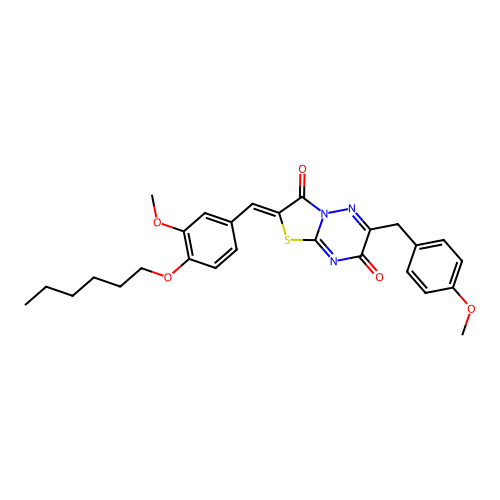 (Z)-2-(4-(hexyloxy)-3-methoxybenzylidene)-6-(4-methoxybenzyl)-2H-thiazolo[3,2-b][1,2,4]triazine-3,7-dione structure