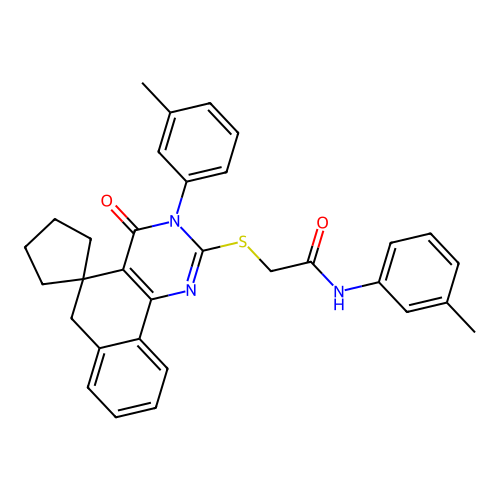 2-((4-oxo-3-(m-tolyl)-4,6-dihydro-3H-spiro[benzo[h]quinazoline-5,1'-cyclopentan]-2-yl)thio)-N-(m-tolyl)acetamide structure