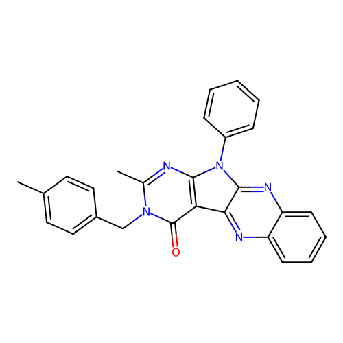 2-methyl-3-(4-methylbenzyl)-11-phenyl-3H-pyrimido[5',4':4,5]pyrrolo[2,3-b]quinoxalin-4(11H)-one structure