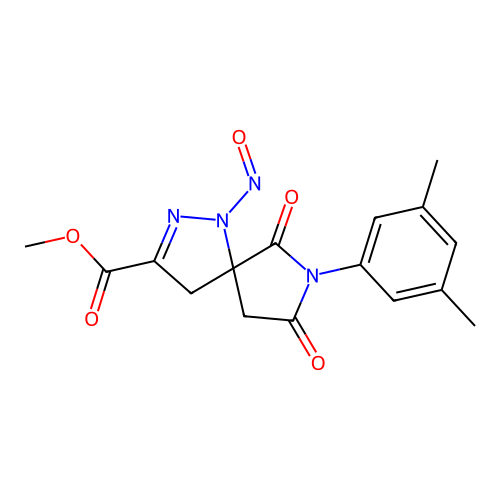 methyl 7-(3,5-dimethylphenyl)-1-nitroso-6,8-dioxo-1,2,7-triazaspiro[4.4]non-2-ene-3-carboxylate structure