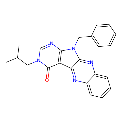11-benzyl-3-isobutyl-3H-pyrimido[5',4':4,5]pyrrolo[2,3-b]quinoxalin-4(11H)-one structure