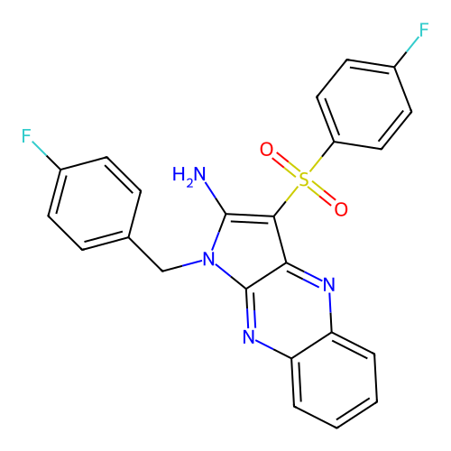 1-(4-fluorobenzyl)-3-((4-fluorophenyl)sulfonyl)-1H-pyrrolo[2,3-b]quinoxalin-2-amine structure