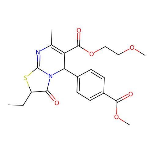 2-methoxyethyl 2-ethyl-5-(4-methoxycarbonylphenyl)-7-methyl-3-oxo-5H-[1,3]thiazolo[3,2-a]pyrimidine-6-carboxylate structure