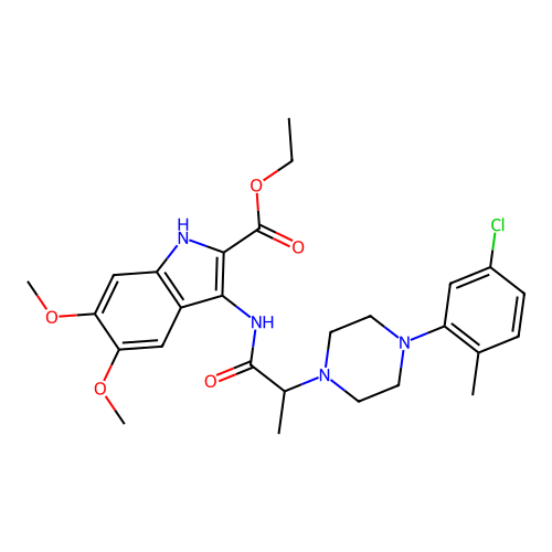 ethyl 3-({2-[4-(5-chloro-2-methylphenyl)piperazin-1-yl]propanoyl}amino)-5,6-dimethoxy-1H-indole-2-carboxylate structure