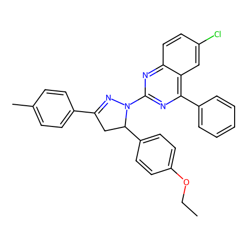 6-chloro-2-(5-(4-ethoxyphenyl)-3-(p-tolyl)-4,5-dihydro-1H-pyrazol-1-yl)-4-phenylquinazoline structure