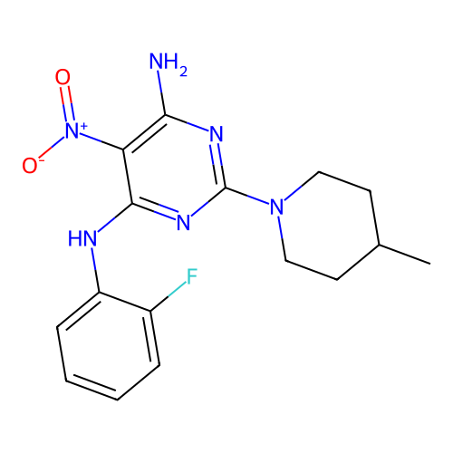 [6-Amino-2-(4-methylpiperidyl)-5-nitropyrimidin-4-yl](2-fluorophenyl)amine structure