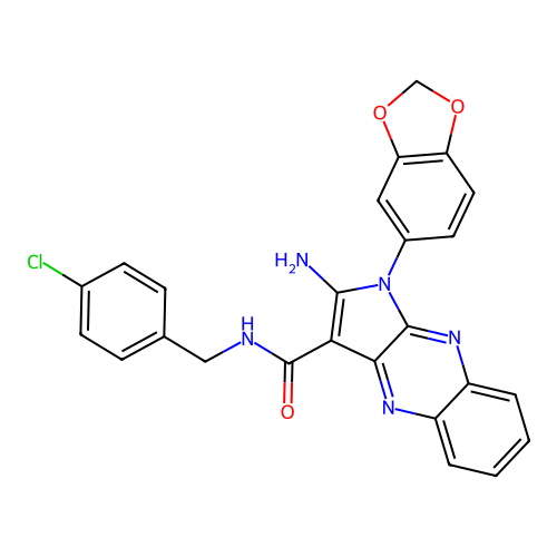 2-amino-1-(1,3-benzodioxol-5-yl)-N-(4-chlorobenzyl)-1H-pyrrolo[2,3-b]quinoxaline-3-carboxamide structure