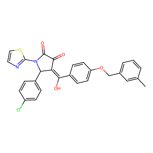 (4E)-5-(4-chlorophenyl)-4-(hydroxy{4-[(3-methylbenzyl)oxy]phenyl}methylidene)-1-(1,3-thiazol-2-yl)pyrrolidine-2,3-dione structure