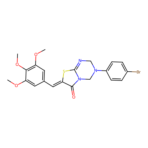 (Z)-3-(4-bromophenyl)-7-(3,4,5-trimethoxybenzylidene)-3,4-dihydro-2H-thiazolo[3,2-a][1,3,5]triazin-6(7H)-one structure