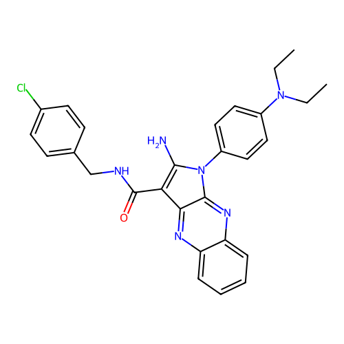 2-amino-N-(4-chlorobenzyl)-1-(4-(diethylamino)phenyl)-1H-pyrrolo[2,3-b]quinoxaline-3-carboxamide structure