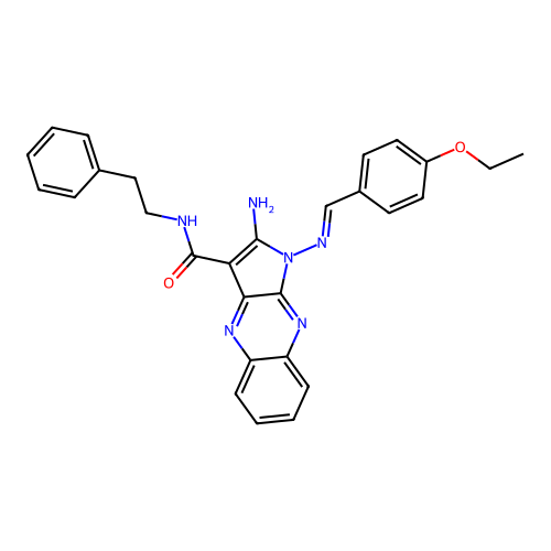 (E)-2-amino-1-((4-ethoxybenzylidene)amino)-N-phenethyl-1H-pyrrolo[2,3-b]quinoxaline-3-carboxamide structure