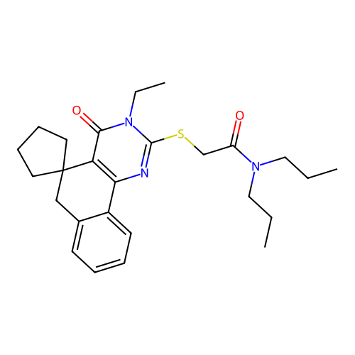 2-((3-ethyl-4-oxo-4,6-dihydro-3H-spiro[benzo[h]quinazoline-5,1'-cyclopentan]-2-yl)thio)-N,N-dipropylacetamide structure