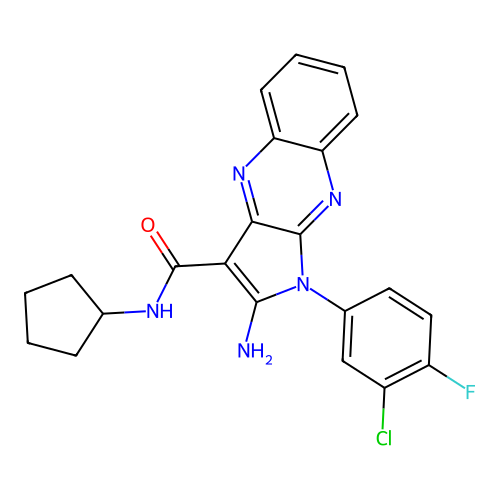 2-amino-1-(3-chloro-4-fluorophenyl)-N-cyclopentyl-1H-pyrrolo[2,3-b]quinoxaline-3-carboxamide structure