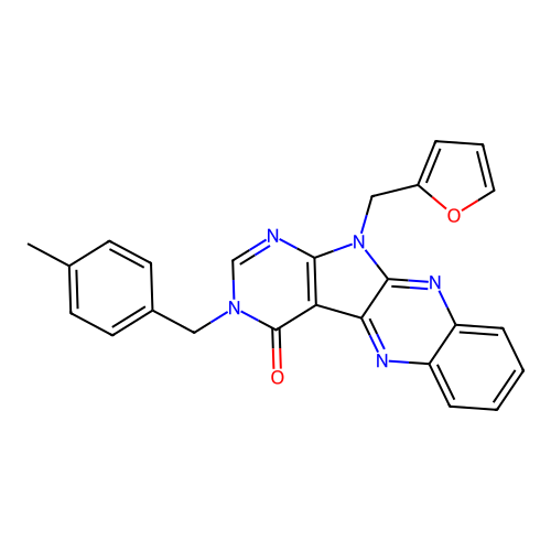11-(furan-2-ylmethyl)-3-(4-methylbenzyl)-3,11-dihydro-4H-pyrimido[5',4':4,5]pyrrolo[2,3-b]quinoxalin-4-one structure