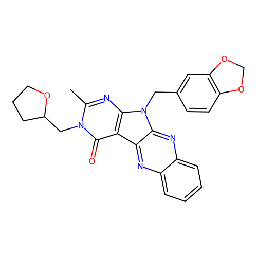 11-(1,3-benzodioxol-5-ylmethyl)-2-methyl-3-(tetrahydrofuran-2-ylmethyl)-3,11-dihydro-4H-pyrimido[5',4':4,5]pyrrolo[2,3-b]quinoxalin-4-one structure