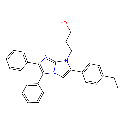 3-(2-(4-ethylphenyl)-5,6-diphenyl-1H-imidazo[1,2-a]imidazol-1-yl)propan-1-ol structure