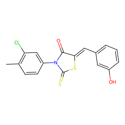(5Z)-3-(3-chloro-4-methylphenyl)-5-(3-hydroxybenzylidene)-2-thioxo-1,3-thiazolidin-4-one structure