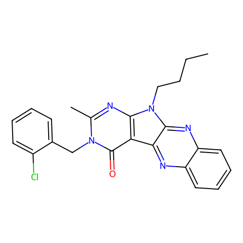 11-butyl-3-(2-chlorobenzyl)-2-methyl-3H-pyrimido[5',4':4,5]pyrrolo[2,3-b]quinoxalin-4(11H)-one structure