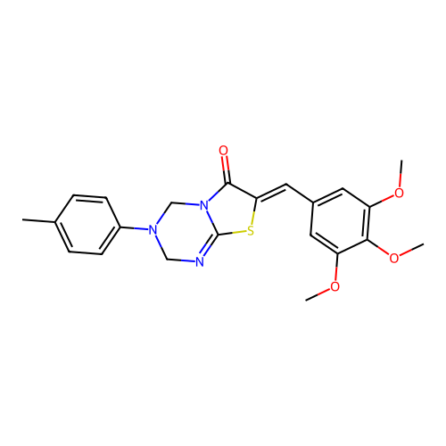 (7Z)-3-(4-methylphenyl)-7-(3,4,5-trimethoxybenzylidene)-3,4-dihydro-2H-[1,3]thiazolo[3,2-a][1,3,5]triazin-6(7H)-one structure
