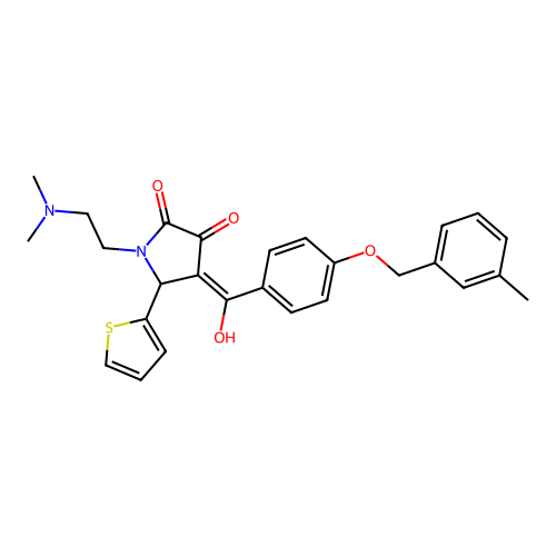 1-(2-dimethylaminoethyl)-4-[hydroxy-[4-[(3-methylphenyl)methoxy]phenyl]methylidene]-5-thiophen-2-ylpyrrolidine-2,3-dione structure
