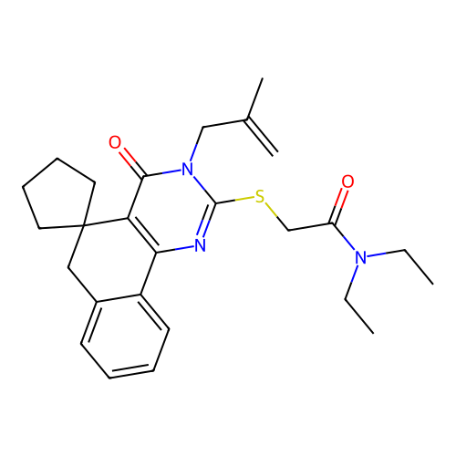 N,N-diethyl-2-((3-(2-methylallyl)-4-oxo-4,6-dihydro-3H-spiro[benzo[h]quinazoline-5,1'-cyclopentan]-2-yl)thio)acetamide structure