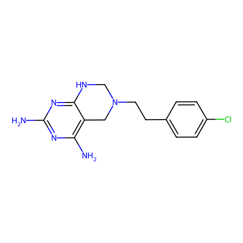 6-[2-(4-chlorophenyl)ethyl]-7,8-dihydro-5H-pyrimido[4,5-d]pyrimidine-2,4-diamine structure
