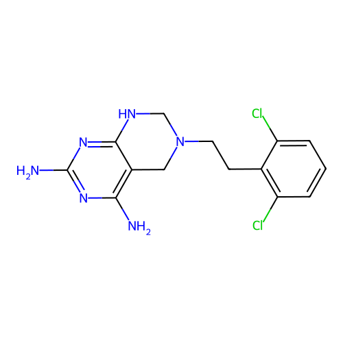 6-[2-(2,6-dichlorophenyl)ethyl]-7,8-dihydro-5H-pyrimido[4,5-d]pyrimidine-2,4-diamine structure