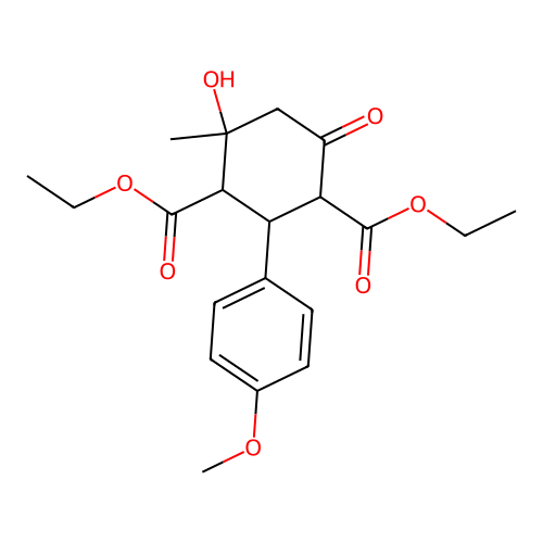 diethyl 4-hydroxy-2-(4-methoxyphenyl)-4-methyl-6-oxocyclohexane-1,3-dicarboxylate structure