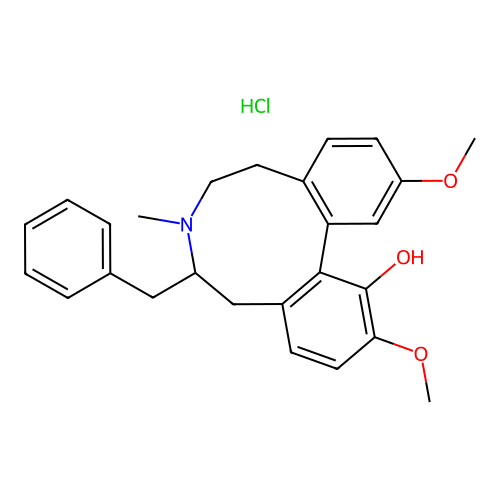 (-)-6-Benzyl-2,12-dimethoxy-1-hydroxy-7-methyl-5,6,8,9-tetrahydro-7H-dibenz(d,f)azonine HCl structure
