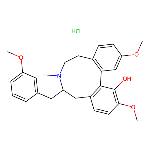 5H-Dibenz(d,f)azonin-1-ol, 6,7,8,9-tetrahydro-2,12-dimethoxy-6-((3-methoxyphenyl)methyl)-7-methyl-, hydrochloride, (-)- structure