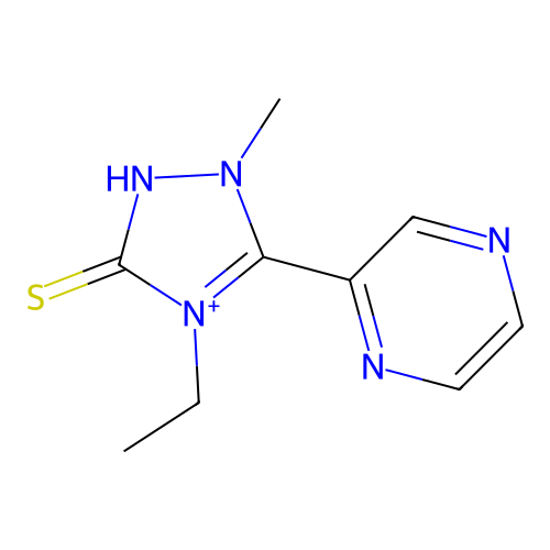 4-Ethyl-1-methyl-5-(2-pyrazinyl)-1,2-dihydro-3H-1,2,4lambda(5)-triazole-3-thione structure
