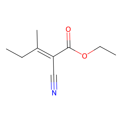 Ethyl 2-cyano-3-methylpent-2-ene-1-oate structure