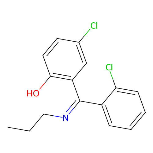 2-(Propylimino-(2-chlorophenyl)methyl)-4-chlorophenol structure